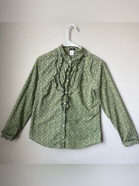 J.Crew Floral Ruffle Blouse 100% Cotton Button Front Cottagecore Preppy